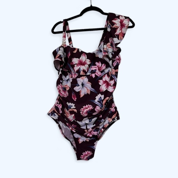 2/$30 Kona Sol one piece floral ruffle swimsuit with side ruching SZ 16W plus - Picture 14 of 14